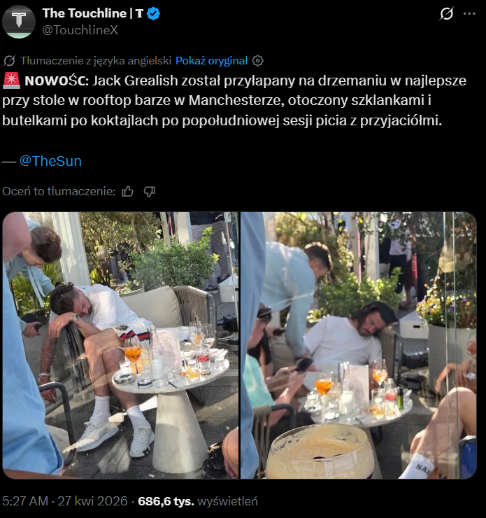 Jack Grealish i jego ''FORMA'' w barze z koktajlami...